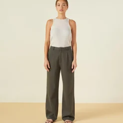 MONROW Bonded Thermal Pleated Pants KALEGREEN Best